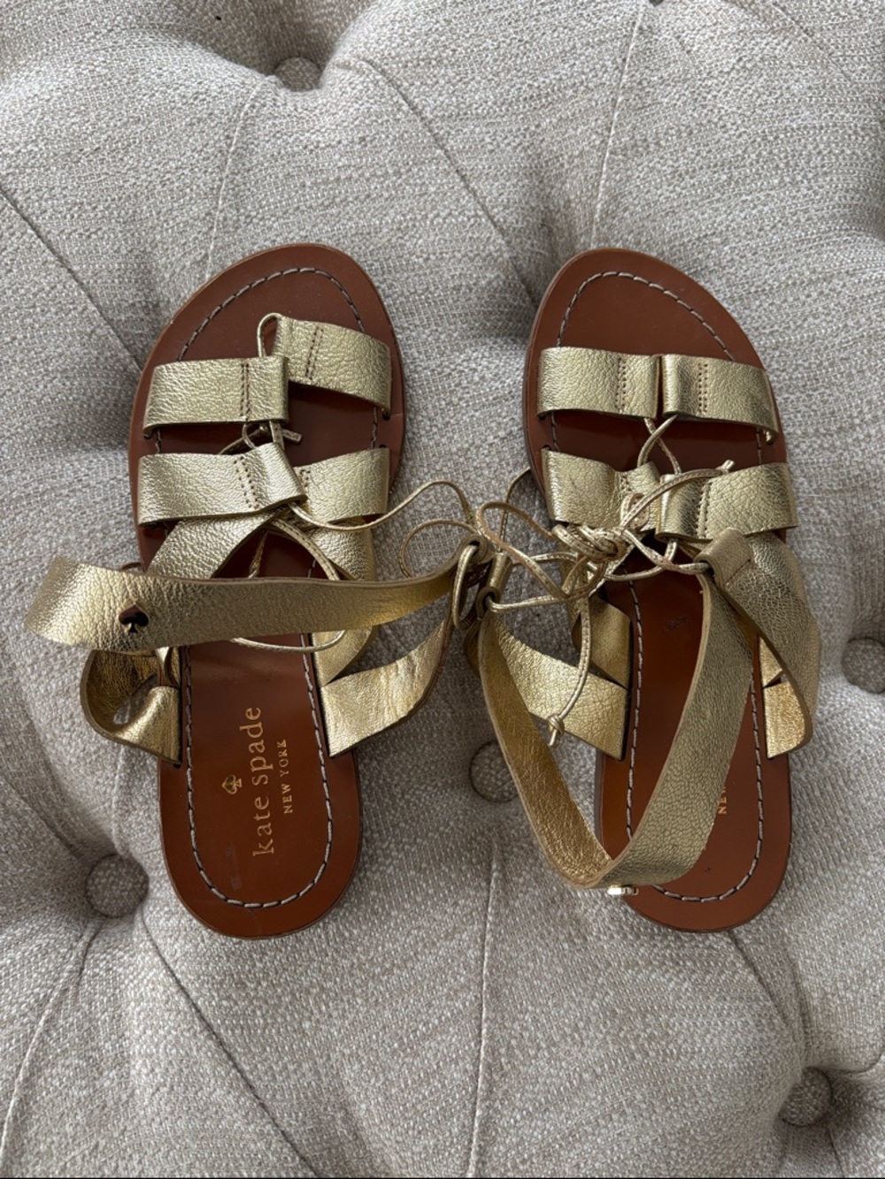 kate spade Gold Leather Lace-Up Gladiator Sandals